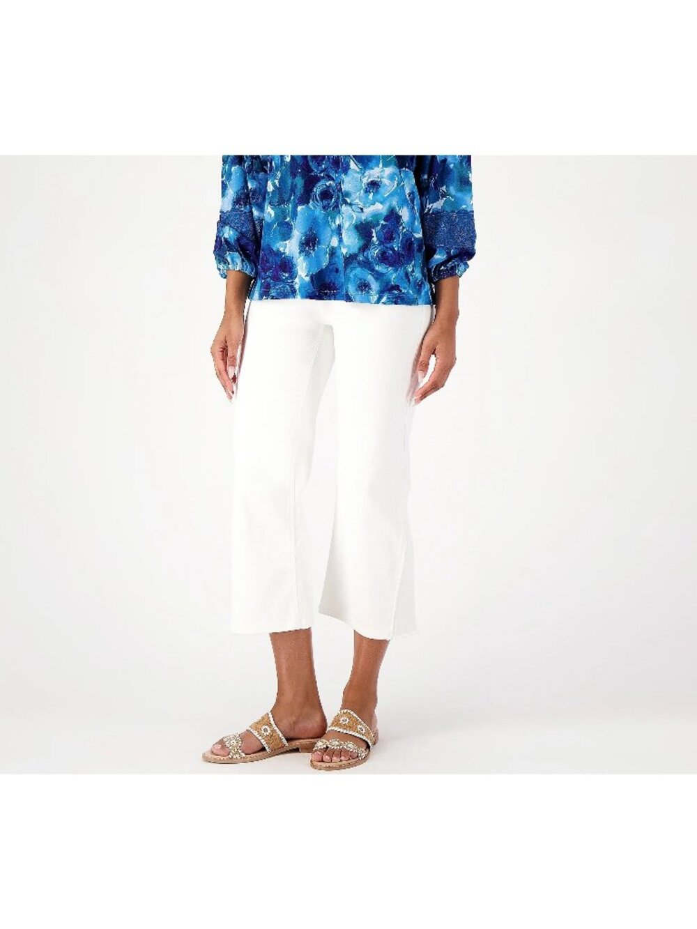 Isaac Mizrahi Live Jeans Size 8 Reg White True Denim Crop Wide Leg White NEW